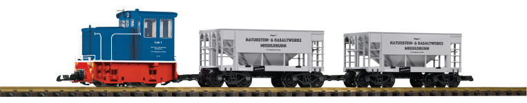 PIKO 37151 - G - Start Set Werkbahn Diesellok GE 25T mit 2 Schüttgutwagen